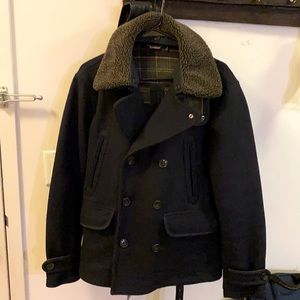 Barbour Navy Blue wool Tartan classic winter coat